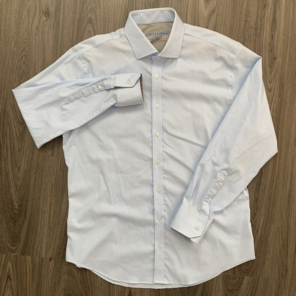 Twillory Mens Blue Performance Athletic button long sleeve 17/34-35 small tear - Picture 2 of 9